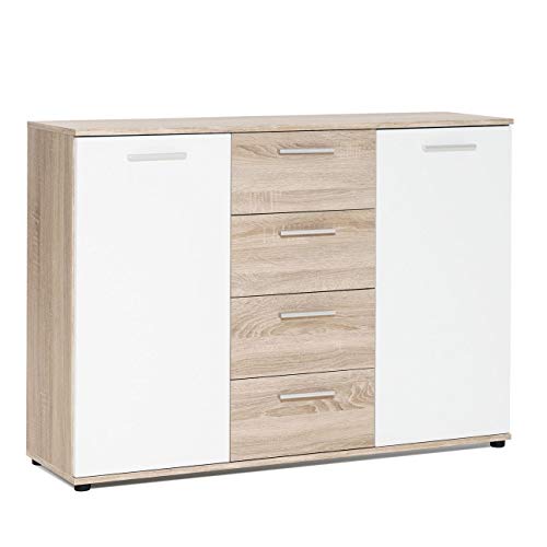 Newfurn Sideboard Kommode Natur Anrichte Highboard Mehrzweckschrank II 120x85x 35 cm (BxHxT) II [Esra.six] in Sonoma Eiche/Sonoma Eiche/Weiß Wohnzimmer Schlafzimmer Esszimmer von Newfurn