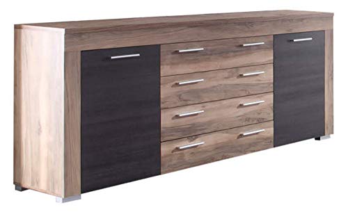 Newfurn Sideboard Kommode Natur Anrichte Highboard Mehrzweckschrank II 176x79x 40 cm (BxHxT) II [Alica.Eight] in Nussbaum Satin/Nussbaum Satin Wohnzimmer Schlafzimmer Esszimmer von Newfurn