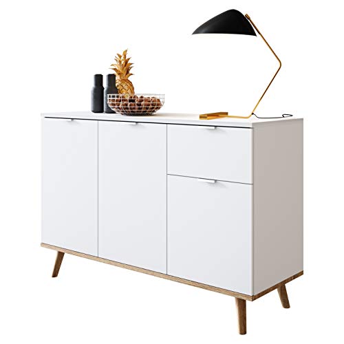 Newfurn Sideboard Kommode Skandinavisch Anrichte Highboard Mehrzweckschrank II 120x85x 40 cm (BxHxT) II [Elia.six] in Weiß/Weiß Wohnzimmer Schlafzimmer Esszimmer von Newfurn