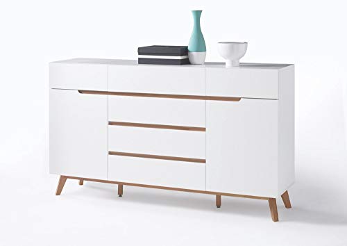 Newfurn Sideboard Kommode Skandinavisch Anrichte Highboard Mehrzweckschrank II 169x101x 40 cm (BxHxT) II [Isaac.Seven] in Eiche/Weiß Wohnzimmer Schlafzimmer Esszimmer von Newfurn