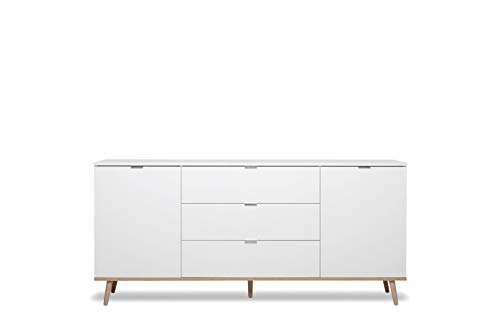 Newfurn Sideboard Kommode Skandinavisch Anrichte Highboard Mehrzweckschrank II 180x87x 40 cm (BxHxT) II [Elia.Two] in Weiß/Weiß Wohnzimmer Schlafzimmer Esszimmer von Newfurn