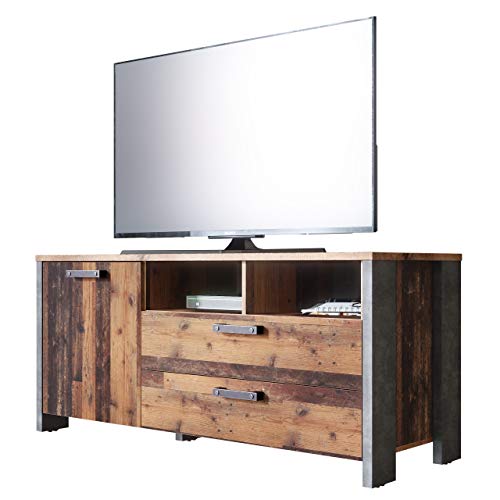 Newfurn TV Board Betonoptik Dunkelgrau Old Wood TV Lowboard Vintage Indurstrial - 141,7x63,9x52,3 cm (BxHxT) - TV Schrank Fernsehtisch Rack - [Kane.Twelve] Wohnzimmer Schlafzimmer von Newfurn