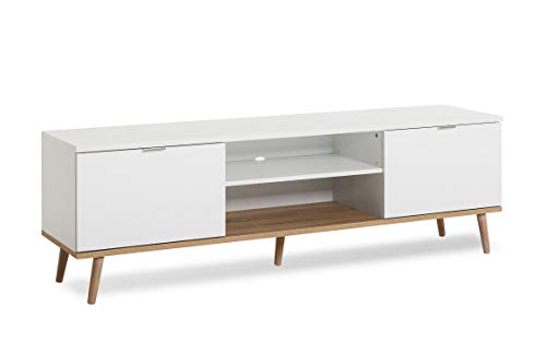 Newfurn TV Lowboard Skandinavisch TV-Schrank Fernsehtisch Rack Board II 160x50x 40 cm (BxHxT) II [Elia.Five] in Weiß/Weiß Wohnzimmer Schlafzimmer von Newfurn