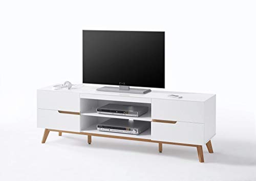 Newfurn TV Lowboard Skandinavisch TV-Schrank Fernsehtisch Rack Board II 169x56x 40 cm (BxHxT) II [Isaac.Ten] in Eiche/Weiß Wohnzimmer Schlafzimmer von Newfurn