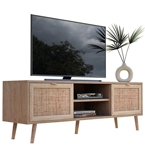 Newfurn TV Lowboard Sonoma Eiche Rattan Optik TV Schrank Modern Skandinavisch - 150x52x40 cm (BxHxT) - Fernsehtisch TV Board Rack Boho - [Mila.Eight] Wohnzimmer von Newfurn