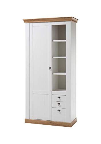 Newfurn Vitrine Vitrinenschrank Landhaus Holzvitrine II 102x204x 44 cm (BxHxT) II [Malte.Eight] in Pinie Weiß/Pinie Weiß Wohnzimmer Schlafzimmer Esszimmer Flur Diele von Newfurn