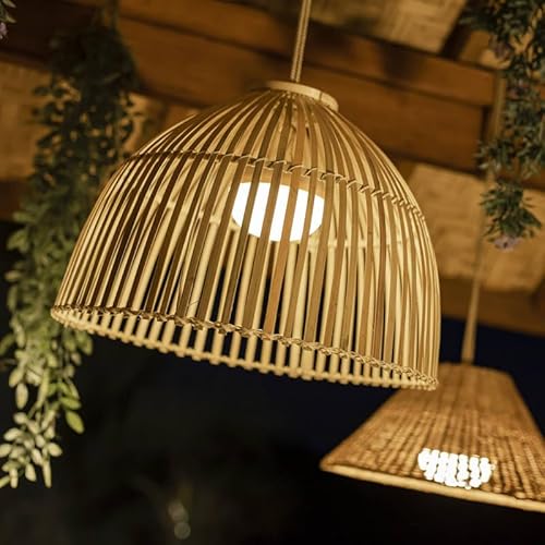 Reona – Garten-Hängeleuchte, LED, Rattan, 3 Intensitäten, wiederaufladbar, Ø 43,5 cm, naturfarben von newgarden