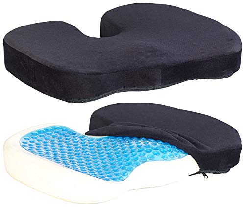 newgen medicals Sitz-Kissen: 2er-Set Memory-Foam-Sitzkissen mit Gel-Schicht und Anti-Rutsch-Bezug (Sitzkissen Autos, Rollstuhlsitzkissen, Bürostuhl) von Newgen Medicals