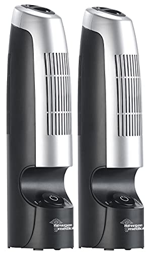 newgen medicals Ionen Luftreiniger: 2er-Set Luftreiniger mit Ionisator und Gebläse, 2 Stufen, 3,2 Watt (Ionisator Ozon, ozonfrei, Ionisation) von Newgen Medicals