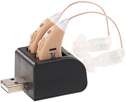 newgen medicals Soundverstärker: HdO-Hörverstärker-Paar HV-340 mit Ex-Hörer; Akku & USB-Ladeschale (Hörverstärker für Senioren, mit Akkus, horverstarker) von Newgen Medicals