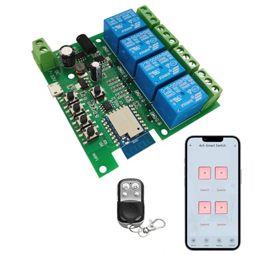 Newgoal 4 Kanäle WiFi Smart Switch Inching Selbsthemmendes Relaismodul Fernbedienung per mobiler App, Tuya/Smart Life APP, DIY Garagentoröffner mit 433 MHz RF Fernbedienung Newgoal 4 Kanäle WiFi Smart Switch Inching Selbsthemmendes Relaismodul Fernbedienung per mobiler App, Tuya/Smart Life APP, DIY Garagentoröffner mit 433 MHz RF Fernbedienung von Newgoal