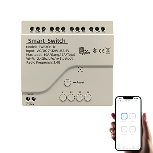 Newgoal 4 Kanal Smart Schalter, Momentan/Verriegelungs WiFi Relais, eWeLink APP Bluetooth Steuerschalter, DIY Smart Home, kompatibel mit Alexa Google Home von Newgoal