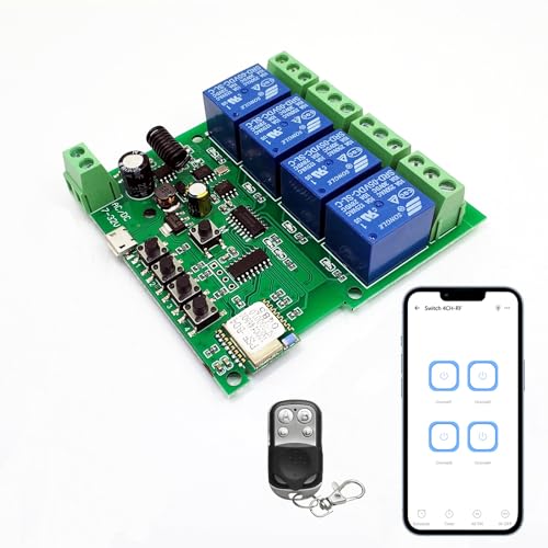 Newgoal 4 Kanal Universal Smart Wifi Schalter Ewelink Wireless Relais Inching/Selbstverriegelung Switch DIY Garagentor Fernbedienung Compatible with Alexa Goolge Home von Newgoal