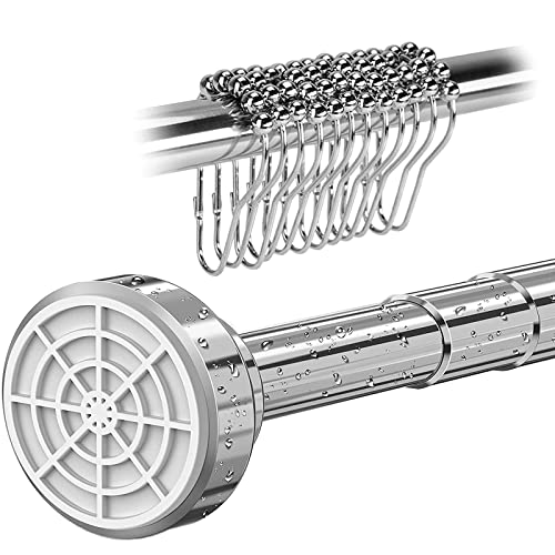 Newgoal Teleskopstange Duschvorhangstange ohne Bohren Edelstahl sicherer Halt Einstellbare Länge universell nutzbar als Duschstange Gardinenstange Kleiderstange，Ausgestattet mit 12 Duschvorhangringen von Newgoal