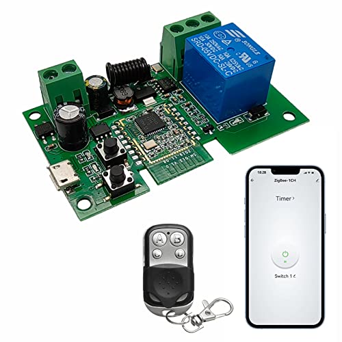Newgoal Tuya Zigbee 1 Kanal Smart Relay Modul USB5V 7-32V Mikroschalter mit 433MHz RF Fernbedienung Lichtschalter, kompatibel mit Alexa Google Home (erfordert ZigBee Hub) von Newgoal