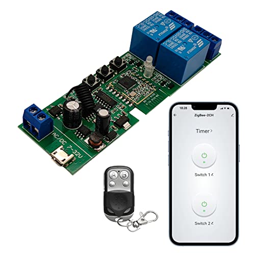 Newgoal Zigbee Tuya Smart 2 Kanal Smart Relaismodul mit 433RF Fernbedienung, USB 5V 7-32V Jog/Lock-Schalter, funktioniert mit Alexa Google Home (erfordert ZigBee Hub) von Newgoal