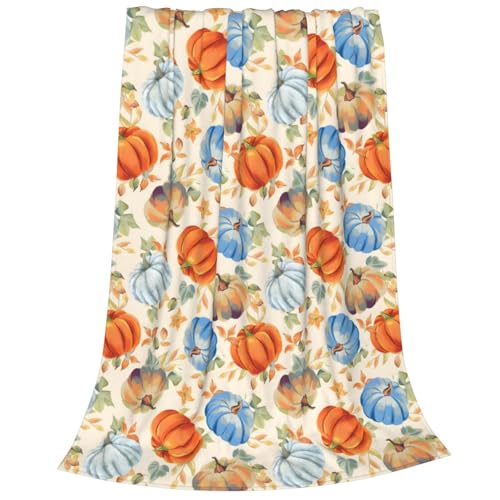 Newhomestyle Herbst-Kürbis-Überwurfdecke, leicht, Anti-Pilling-Flanell-Decken, orangefarbene Blätter, weiche, warme Aldult-Fleecedecke für Wohnzimmer, Couch, Bett, Stuhl (125 x 150 cm) von Newhomestyle