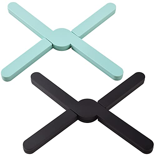 Newk Rutschfeste, faltbare Silikon-Untersetzer für heiße Gerichte, 2 Packungen Öko-erweiterbarer Silikon-Topflappen, Hot Pad, faltbares Kreuz-Design von Newk