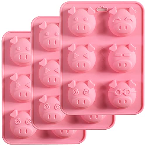 Newk Silikonform für Schweinchen, 3 Packungen mit 6 Mulden, Schweinegesicht, Emoticons, Ferkel, Kuchenformen für Gelee, Fondant, Hartbonbons, Keto Fat Bombs, Harz von Newk