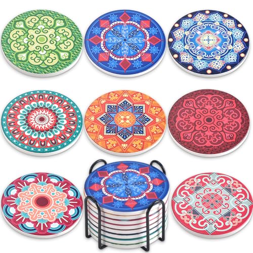 Newk Untersetzer für Getränke, Set mit 8 saugfähigen Keramikuntersetzern mit Metallhalter, Leuchtend Bunte Mandala-Muster-Untersetzer für den Couchtisch, tolle Einweihungsgeschenke Newk Untersetzer für Getränke, Set mit 8 saugfähigen Keramikuntersetzern mit Metallhalter, Leuchtend Bunte Mandala-Muster-Untersetzer für den Couchtisch, tolle Einweihungsgeschenke von Newk