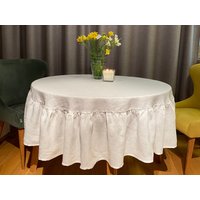 Leinen Runde Rüschen Tischdecke. Gewaschenes Weiches Tischtuch. Natursteingewaschenes Tischdecke Mit Leinen Runde Rüschen Tischdecke. Gewaschenes Weiches Tischtuch. Natursteingewaschenes Tischdecke Mit von Newlinen