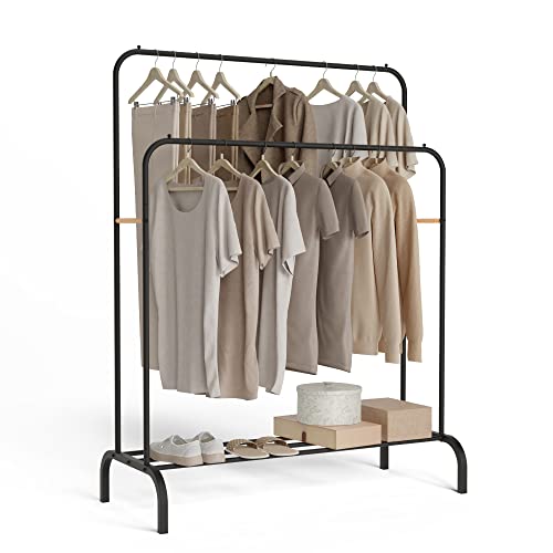 Newlux - Kleiderständer Metall bis 30 kg, Hangy Duo 30 mit doppelter Höhe. Kleiderständer aus Metall mit hoher Stabilität | einfache Montage | kratzfester Boden (115 x 50 x 150 cm) | Schwarz von Newlux