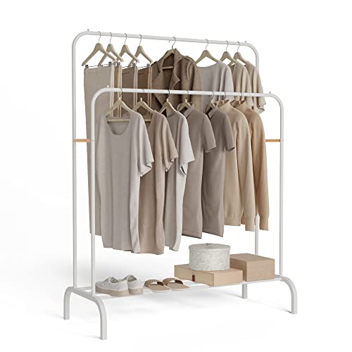 Newlux - Kleiderständer Metall bis 30 kg, Hangy Duo 30 mit doppelter Höhe. Kleiderständer aus Metall mit hoher Stabilität | einfache Montage | kratzfester Boden (115 x 50 x 150 cm) | Weiß von Newlux