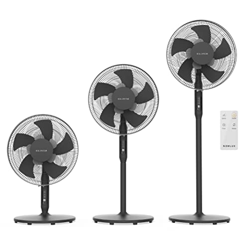 Newlux - Standventilator mit Fernbedienung, 3-in-1 W1050 Smart 10 Flügel, Durchmesser 40 cm, 3 Vel und Timer 18 h. Oszillierender Standventilator 90 °, höhenverstellbar, 130, 100 oder 70 cm (schwarz) von Newlux