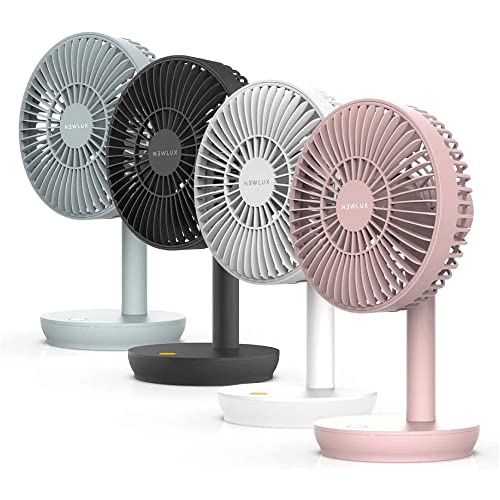 Newlux - Tischventilator USB Windpure Desk W300 mit 4 Gelängen, schwenkbarer Kopf, Lithium-Akku bis zu 50 min. Leiser Schreibtischventilator (<30 dB) für Büro, Zuhause oder Camping (Koralle) von Newlux