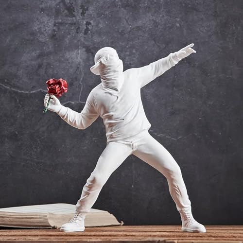 Newmyth Banksy Blumenwerfstatue Blumenwerfer Skulptur Herrenzimmerfiguren Heimdekoration für Regale Harz Kunst Handwerk Schreibtisch Dekoration Sammlung Ornament Geschenk (Weiß) von Newmyth