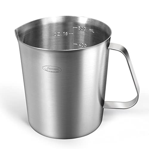 Newness Focus auf Edelstahl Newness Messbecher, 500 ml Messbecher, verbessert, 3 Arten von Markierungen, einschließlich ml, Oz und Tasse, Milchaufschäumbecher aus Edelstahl mit Markierung mit Griff, von Newness Focus on Stainless Steel