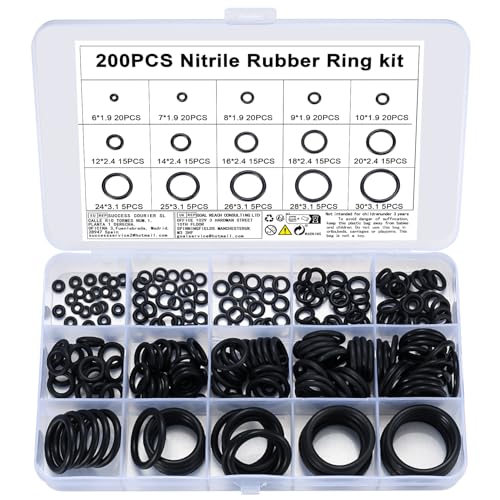 200 Stück O-Ringe Dichtungs-Set, Gummi-Nitril-Unterlegscheiben, O-Ringe, sortiert, Küchen-Wasserhahn-Unterlegscheiben, Dichtungsringe, Dichtungs-Set – 15 Größen von Newoutset