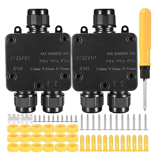 Abzweigdose Wasserdichte IP68, 2 Stk. Verteilerdose Außen, 3 Wege Verbindungsdose, PA9 Kabelverbinder für Garten Erdkabel Ø 4mm -15mm, Schwarz von Newoutset