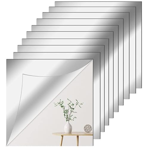 Newpop 10 Stück Spiegelfolie Wandspiegel 20 X 20 cm, Flexibler Spiegelfliesen Selbstklebend Wandaufkleber, Acrylic DIY Dekorative Selbstklebende Spiegel Wand, Wanddekoration Dekospiegel für Küche, Bad von Newpop