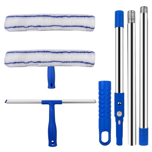 Newpop 2 In 1 Fensterputzer Set, Fensterabzieher Profi, 120cm Fensterwischer mit Teleskopstiel, Window Cleaner, Fenster Abzieher Wischer, Fensterreinigungsset, Fensterreiniger mit Teleskopstange von Newpop