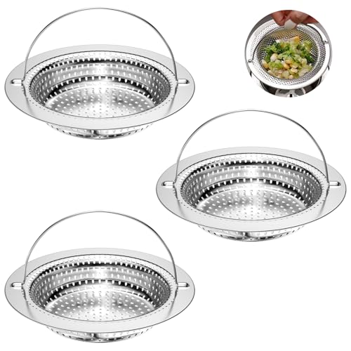 Newpop 3 Stück Abflusssieb Küchenspüle (11.35 X 7.97 X 2 cm), Sieb für Spülbecken, Waschbecken Sieb Edelstahl Rostfrei, Sink Strainer, Spülbeckensieb, Abfluss Sieb, für Küche von Newpop