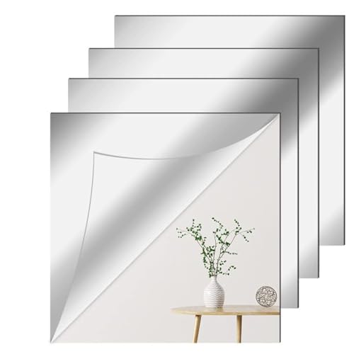Newpop 4 Stück Spiegelfolie Wandspiegel 30 X 30 cm, Flexibler Spiegelfliesen Selbstklebend Wandaufkleber, Acrylic DIY Dekorative Selbstklebende Spiegel Wand, Wanddekoration Dekospiegel für Küche, Bad von Newpop