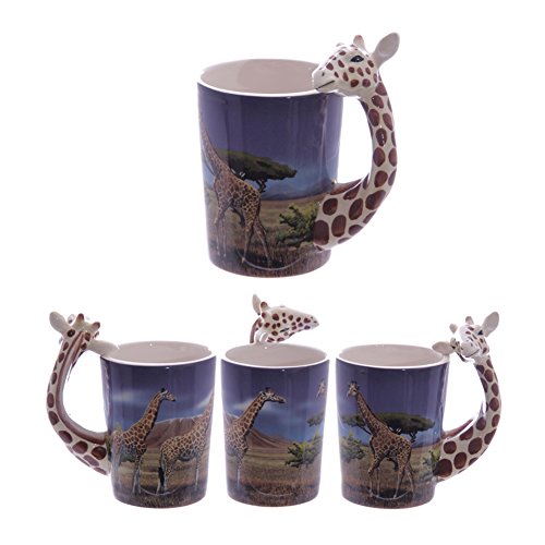 Ceramic Safari Printed Mug with Giraffe Head Handle - Cup Animal by Newquay-Bonsai von Newquay-Bonsai
