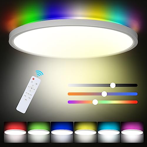 Newrays 29 cm LED Deckeneinbauleuchte mit Fernbedienung, 3000~6000 K Runde Deckenleuchte/RGB-Hintergrundbeleuchtung für Schlafzimmer, Küche, Flur von Newrays