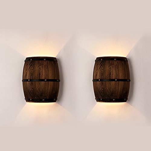 Newrays 2er Pack Antique Holz Weinfass Wandleuchte Leuchte Up and Down Indoor Wandleuchten für Bar Bereich Steampunk Theme(2 Pack) von Newrays