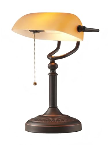 Newrays Amber Glass Bankers Schreibtischlampe mit Pull Chain Switch Plug In Fixture von Newrays