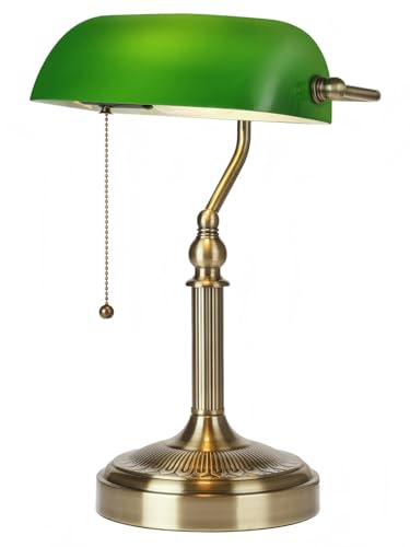 Newrays Grünes Glas Bankers Schreibtischlampe mit Pull Chain Switch Plug in Leuchte für Home Office von Newrays