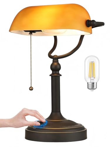 Newrays Mattbernglas Banker Schreibtischlampe, stufenloser dimmbarer Tischlampenstopfen für Studien, Home Office, Bibliothek, LED -Glühbirne inklusive von Newrays