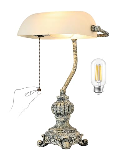 Newrays Retro White Mattglas Banker Schreibtischlampe für Home Office, Bibliothek mit Pull -Kettenschalter -Stecker, LED -Glühbirne enthalten Newrays Retro White Mattglas Banker Schreibtischlampe für Home Office, Bibliothek mit Pull -Kettenschalter -Stecker, LED -Glühbirne enthalten von Newrays