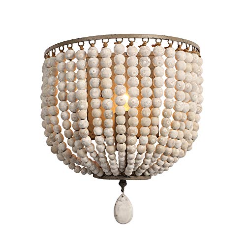 Newrays Vintage Wood Bead Wandleuchte Grau Weiß Finishing Retro Antik mit Festverdrahtet für Schlafzimmerarmaturen von Newrays