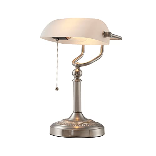 Newrays White Glass Bankers Schreibtischlampe mit Pull Chain Switch Plug-In-Halterung von Newrays