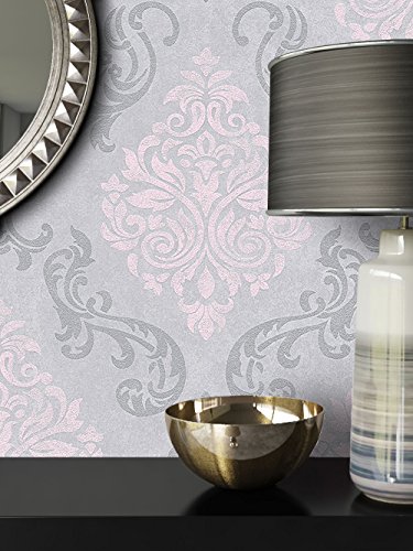 NEWROOM Barocktapete Tapete Grau Ornament Barock Vliestapete Rosa Vlies moderne Design Optik Barocktapete Wohnzimmer Glamour inkl. Tapezier Ratgeber NEWROOM Barocktapete Tapete Grau Ornament Barock Vliestapete Rosa Vlies moderne Design Optik Barocktapete Wohnzimmer Glamour inkl. Tapezier Ratgeber von Newroom Design