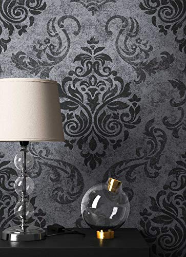 NEWROOM Barocktapete Tapete Schwarz Ornament Barock Vliestapete Vlies moderne Design Optik Barocktapete Wohnzimmer Glamour inkl. Tapezier Ratgeber von Newroom Design