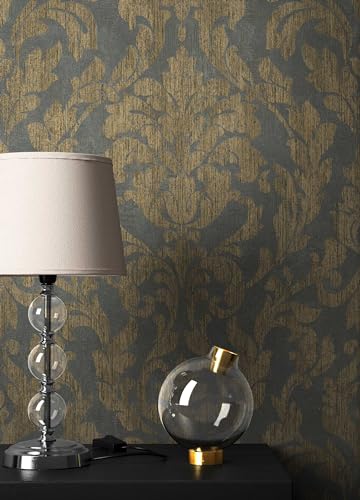NEWROOM Barocktapete Tapete Schwarz Ornament Barock Vliestapete Gold Vlies moderne Design Optik Barocktapete Wohnzimmer Glamour inkl. Tapezier Ratgeber von Newroom Design