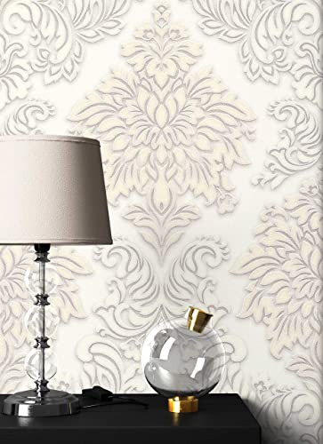 NEWROOM Barocktapete Tapete beige Ornament Barock Vliestapete metallic Vlies moderne Design Optik Tapete Barocktapete Wohnzimmer Glamour inkl. Tapezier Ratgeber von Newroom Design